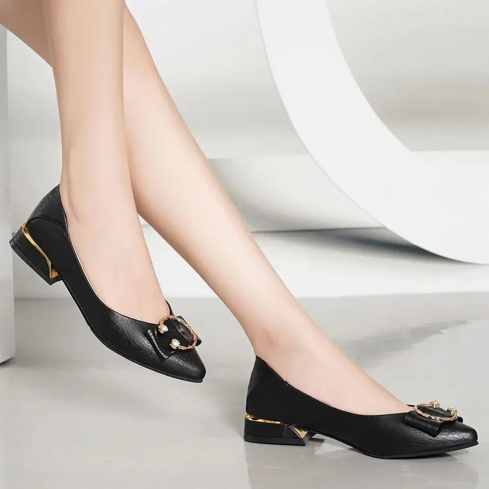 

Shoes for Women Slip-on Leather Casual Low Heel Elegant Vacation Promotion With Discount Sale Korean Style Wholesale Woman Pumps