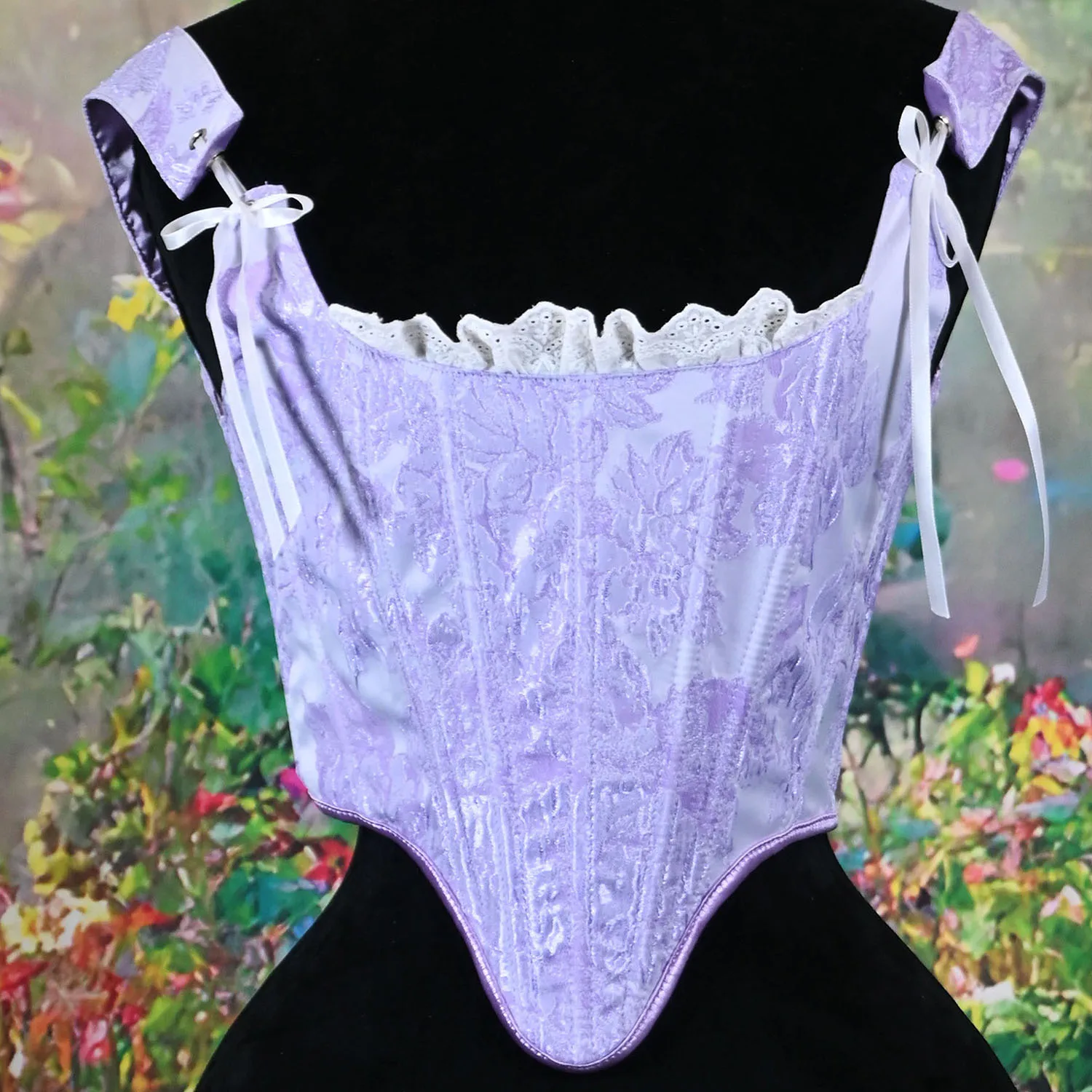 

Женский корсет светло-фиолетовый кружевной жилет в дворцовом стиле, дизайн корсета, кружевной костюм принцессы в стиле ретро