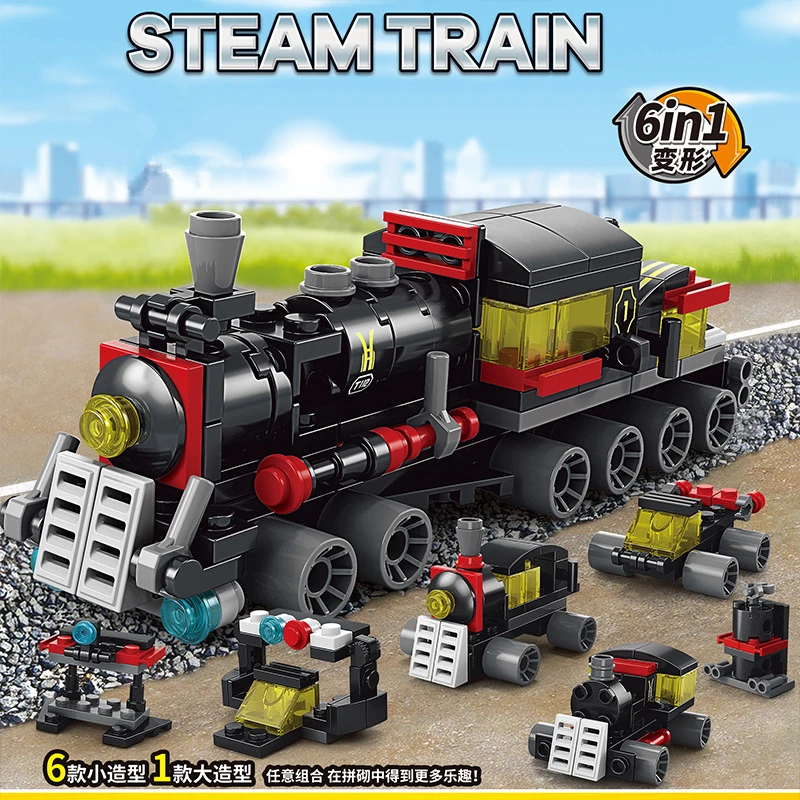 NEW DIY 6in1 Train Track Robot Helicopter Vehicle Building Blocks Kit Girls Bricks Movie Model Kids Toy