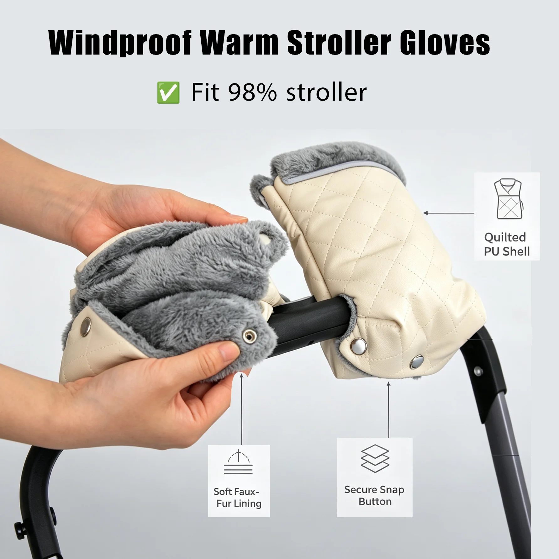 Universal Stroller Handlebar Hand Muff, Warm Fleece-Lined Pram Gloves, Winter Baby Pushchair Cover, Christ