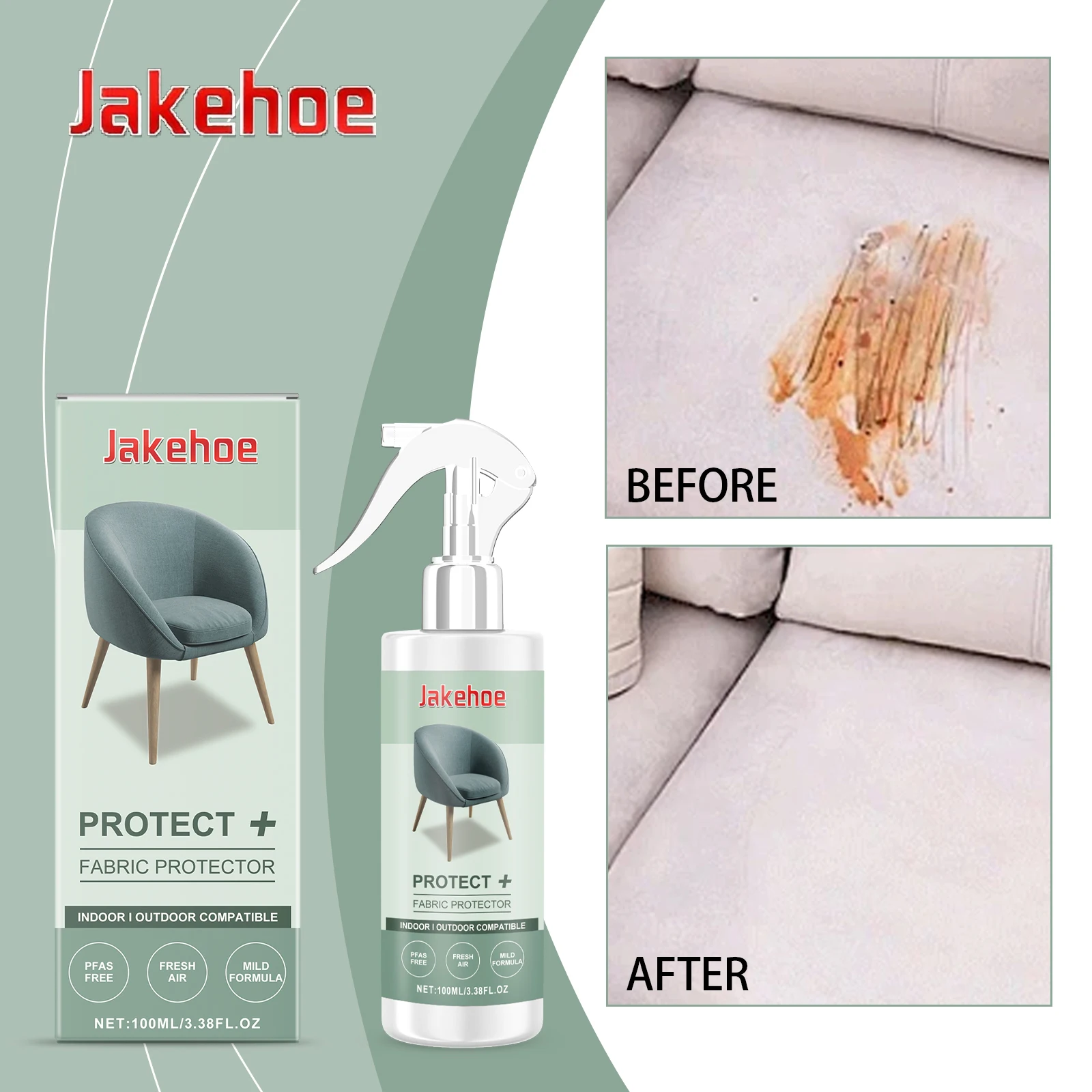 Jakehoe Fabric Protector Multi Surface Stain Remover and Freshener with Long Lasting Protection for Sofa Couch Upholstery Home
