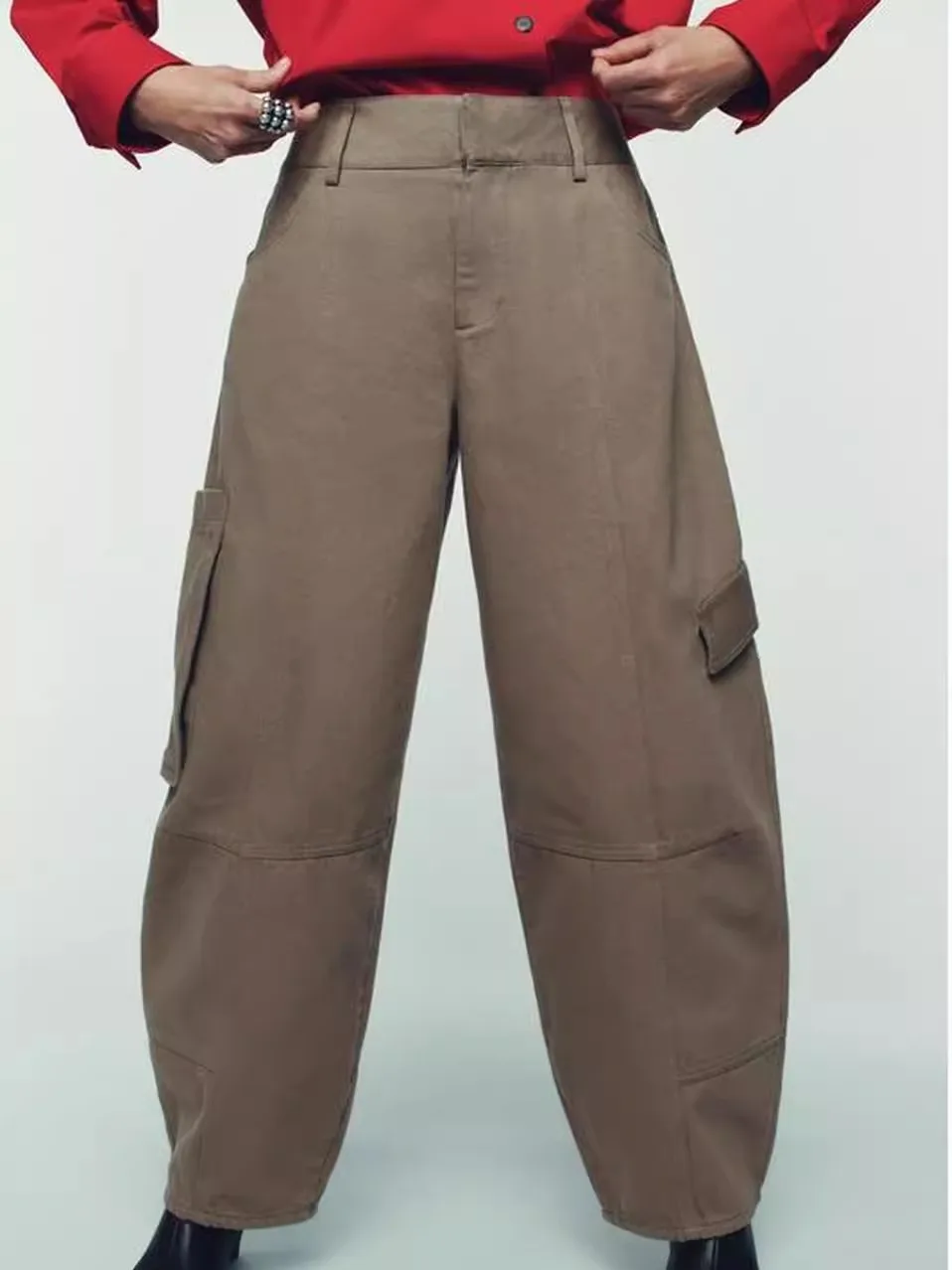 

Брюки-баллоны с высокой талией, повседневная рабочая одежда свободного кроя, украшенные декоративными элементами, женская модная одежда, осень-зима, новинка