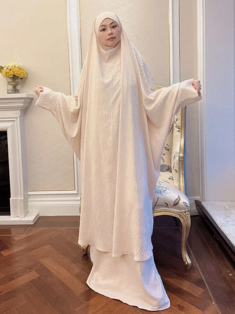 

Ramadan Eid Hooded Abaya and Khimar Set Jilbab 2 Piece Dubai Muslim Women Prayer Dress Islam Niqab Burqa Kaftan Long Hijab Robe