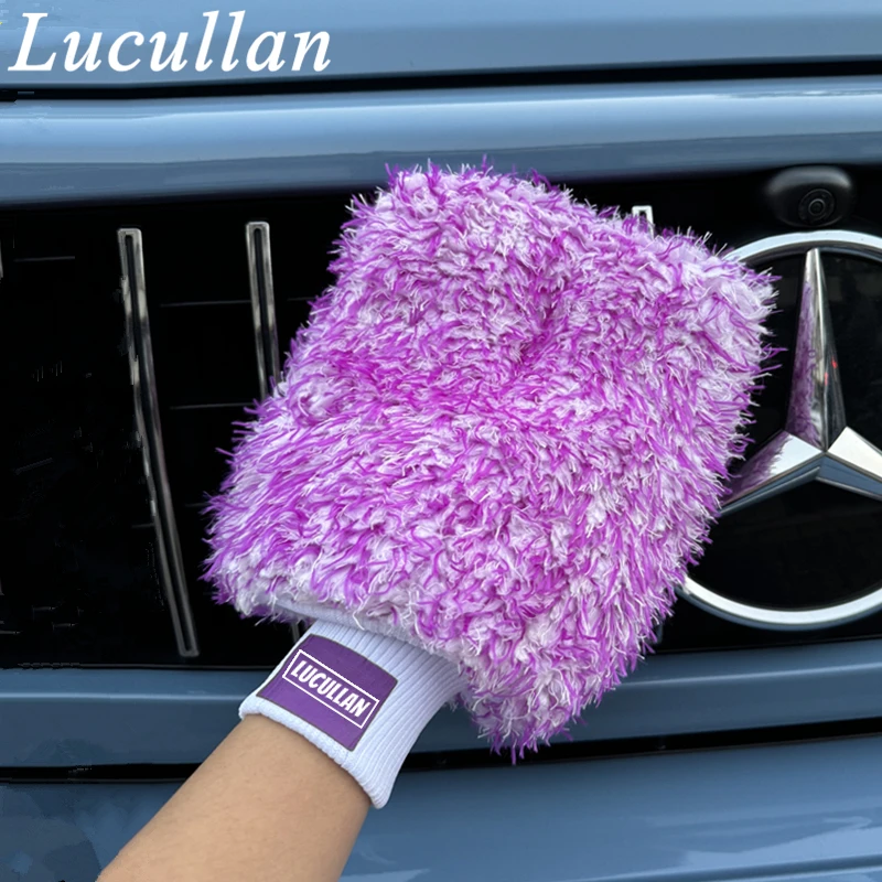 Customized Logo Premium Purple Microfiber Glove Super Absorbency Foam Stitch Inner Lining Car Wash Mitt