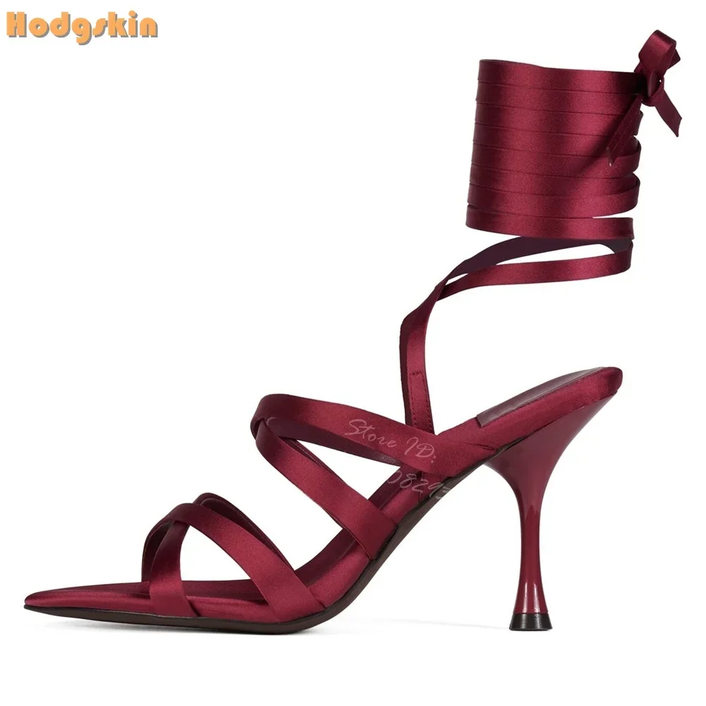 

Satin Cross-tied Sandals Sexy Pointed Toe Lace-up Thin High Heels Solid Riband Stiletto Strappy 2025 Summer Women Modern Shoes