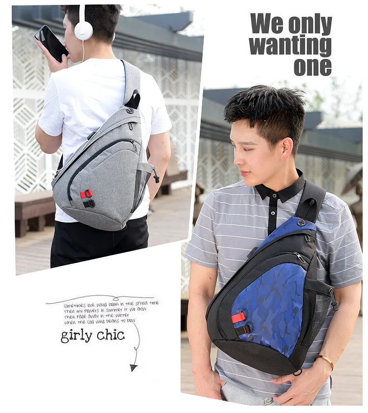 Oxford Cloth chest Bag men's USB charging backpack diagonal cross chest bag large capacity anti spilling one shoulder chest bag