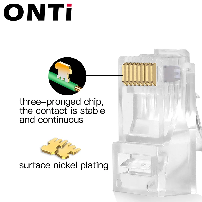 RJ45 CAT6 موصل 8P8C وحدات محول القابس إيثرنت كابل رئيس 1Gbps جيجابت شبكة تجعيد كريستال UTP 10/50 قطعة أوماي