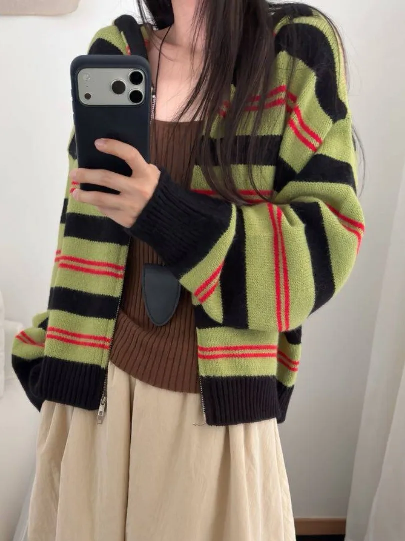 Chic Loose Lazy Style Hooded Knitted Open Cardigan Women's Winter New Sweater Lace Trim Base Shirt Korean Style Spring Autumn...