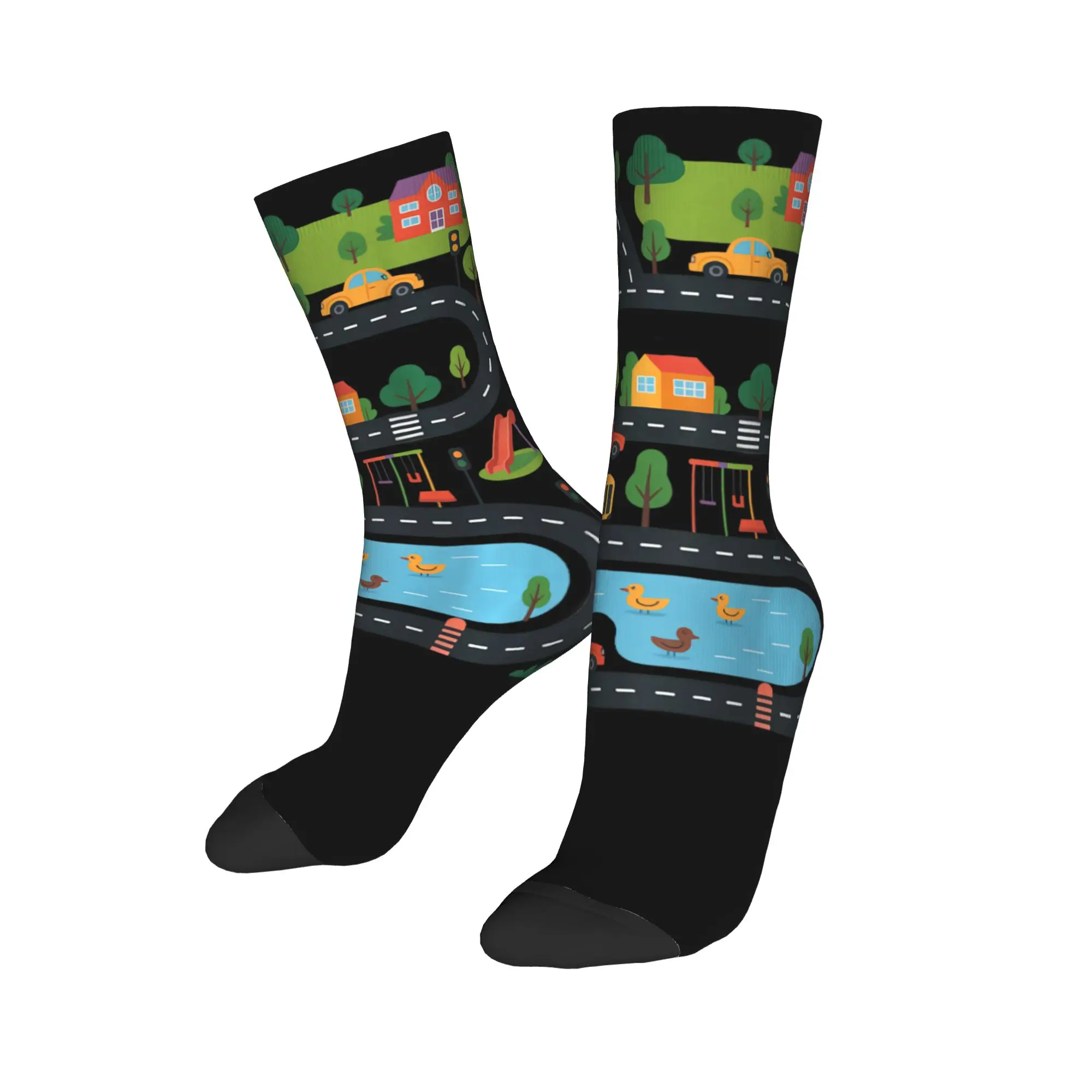 Hip-hop Tired Dads Club Car Race Track On Dad Soccer Socks  Polyester Middle Tube Socks for Unisex Sweat Absorbing