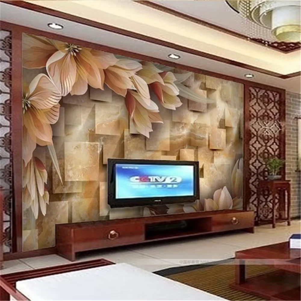 Custom 3d photo Flower marble wallpapers for living room TV backdrop floral wallpaper Continental flooring mural home decoration