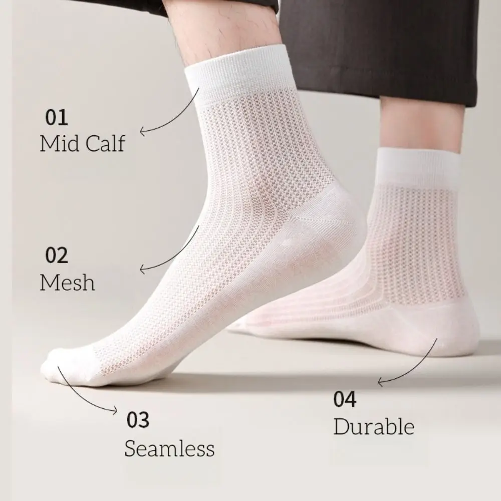 

3Pairs Solid Color Mens Business Socks Breathable Sweat Absorption Cotton Socks Men Soft Patchwork Thin Mid Calf Socks Daily