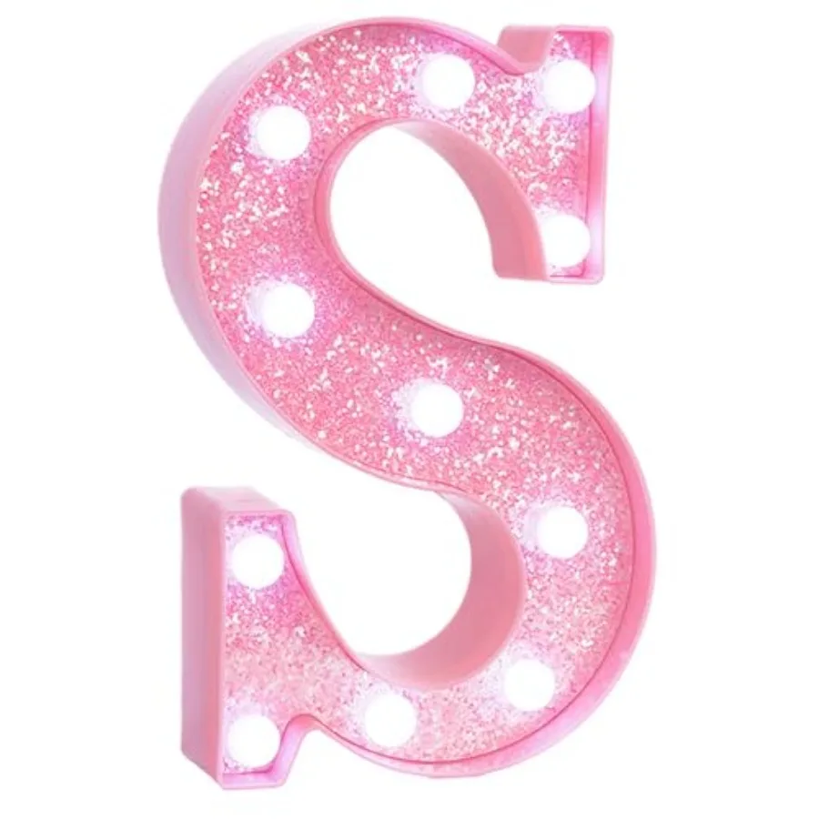Pink Marquee Light Up Letters, Glitter Alphabet LED Letter Lights for Pink Birthday Party Decorations, Battery Operated Letter