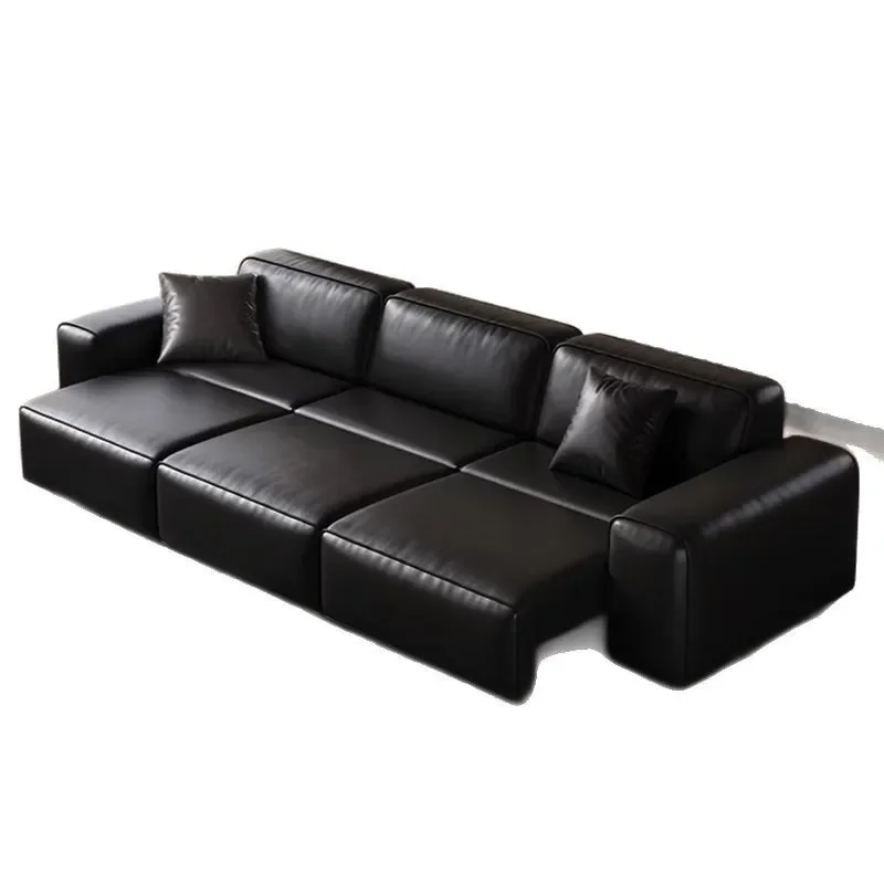 

Foshan Furniture Italian Minimalist Multifunctional Retractable Big Black Cow Sofa Bed Living Room Black Leather Art Sofa