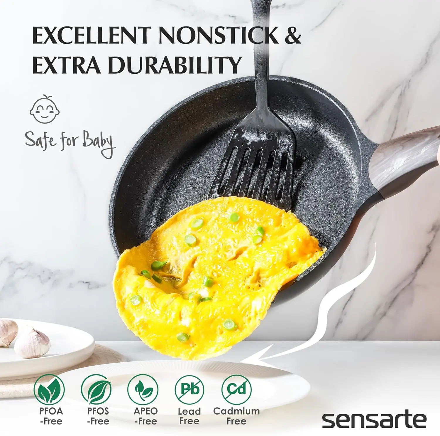 SENSARTE Pots and Pans Set Nonstick, 14 Pcs Induction Kitchen Cookware Sets, Non-toxic Non Stick Cooking Set with Frying Pans