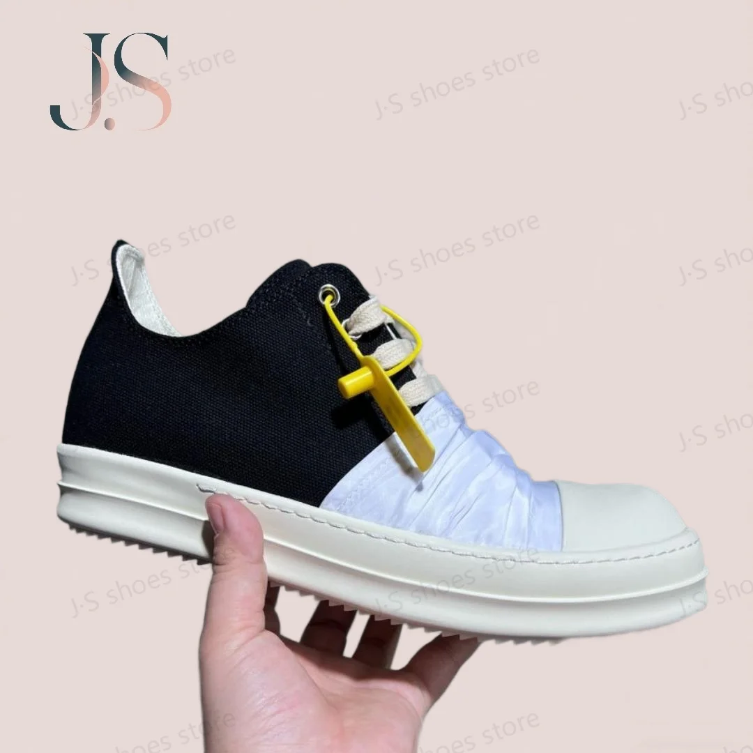 

Ricks Ретро Классические черные парусиновые низкие туфли Кроссовки Owens Design Мужская обувь Белая плиссированная ткань на шнуровке Женские повседневные кроссовки