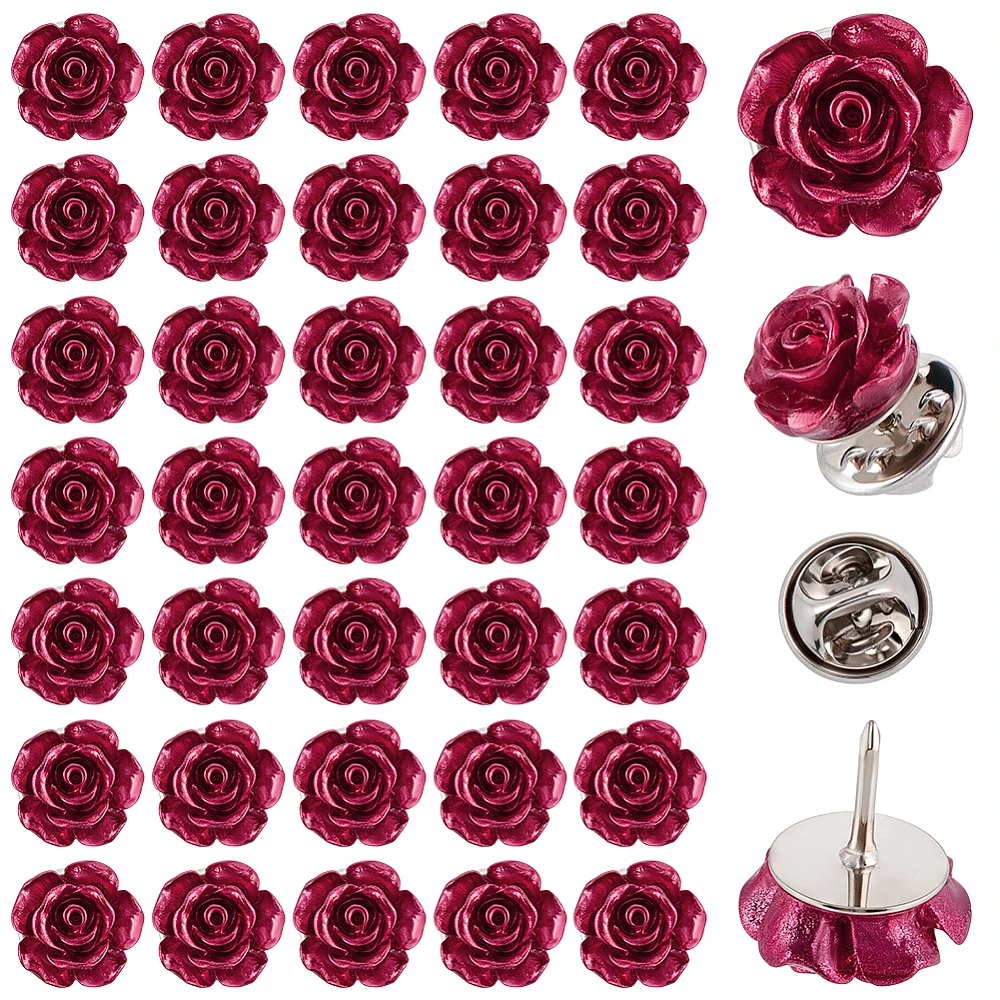 50PCS Rose Brooch Pins 12.5mm Resin Flower Lapel Pins Floral Suit Pin Retro Rose Brooch Badge for Women Mother's Day Teacher