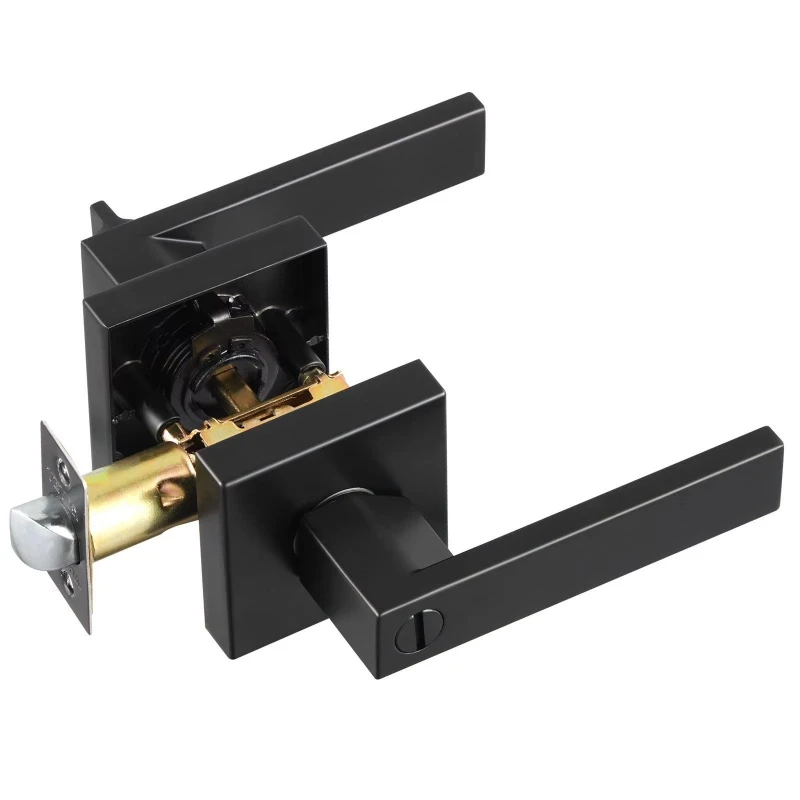 Modern matte black double-sided door handle for bedroom interiors, double-sided use, square tie rod design