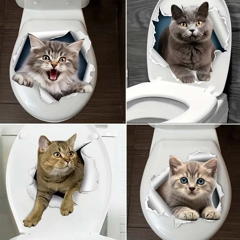 Cute Cat Toilet Seat Sticker, Home Bathroom Decal, A Fun Wall Sticker, Door Sticker Waterproof Self-adhesive Sticker M815