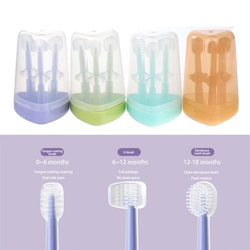 Baby silicone toothbrush, 3pcs, para crianças de 0 a 18 meses