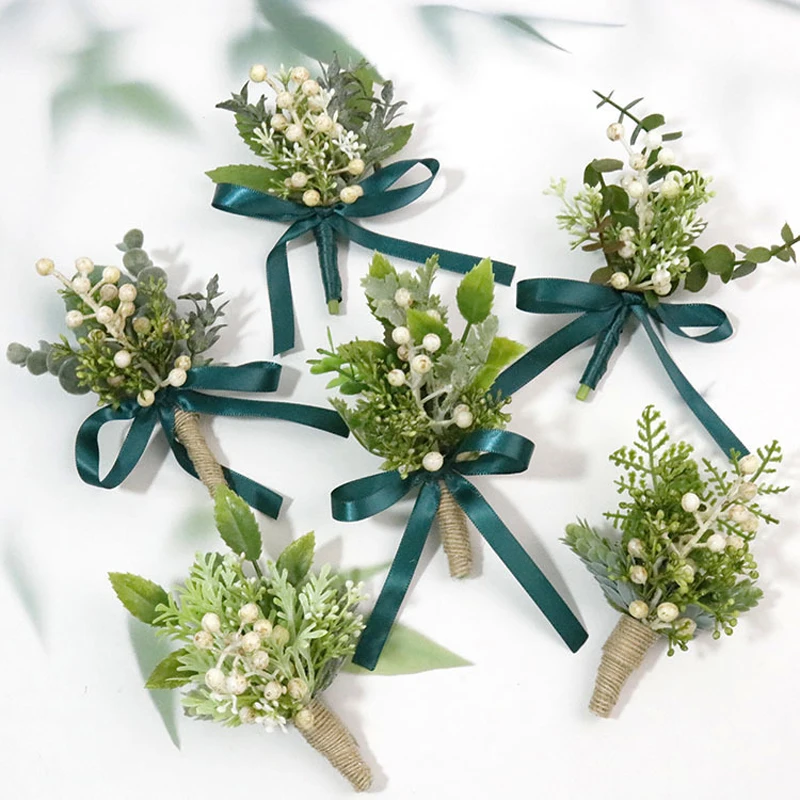 

Green Wedding Boutonniere Mariage Homme Bridesmaid Corsage Flowers broche mariage Buttonhole Suit Wedding Accessories