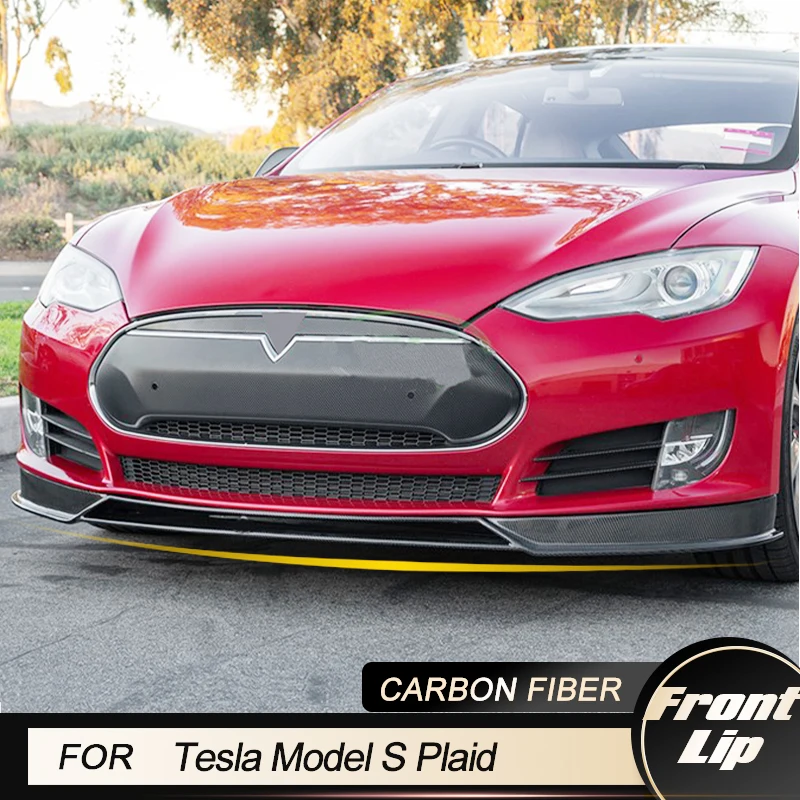 Car Front Bumper Lip Spoiler for Tesla Model S Plaid Sedan 4-Door 2021-2023 Front Lip Chin Apron Guard Body Kits Carbon Fiber