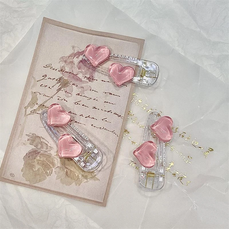 Jelly Pink Transparent Cute Heart Hair Clips Girls Heart Love Hairpins Sweet Duckbill Side Clips Simple Fashion Hair Accessories