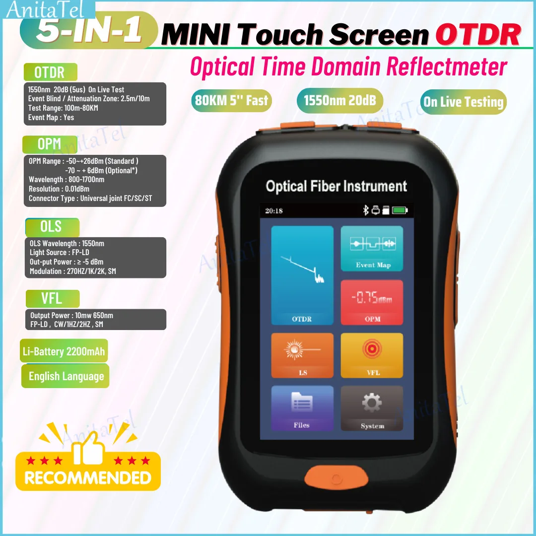 Mini OTDR NK2600 NK2800 5-IN-1 Active Fiber 1550nm Fiber Optic Reflectometer and VFL OLS OPM Event Map 20dB 60/80Km Active Test