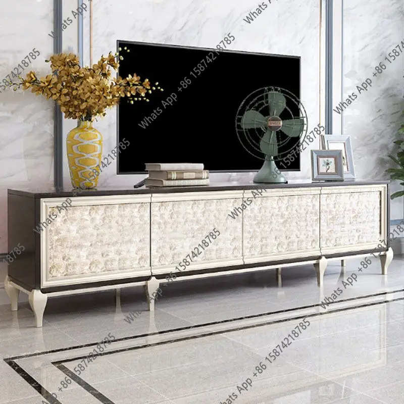 American solid wood TV cabinet, post-modern simple light luxury shell TV cabinet, living room champagne classic locker