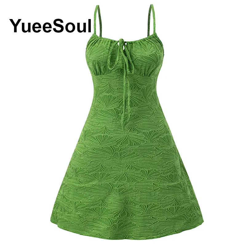 Green Mini Dress 2026 Summer New Y2K Sweet Cute High Street Casual Female Dresses Party Club Evening Elegant Women Clothing