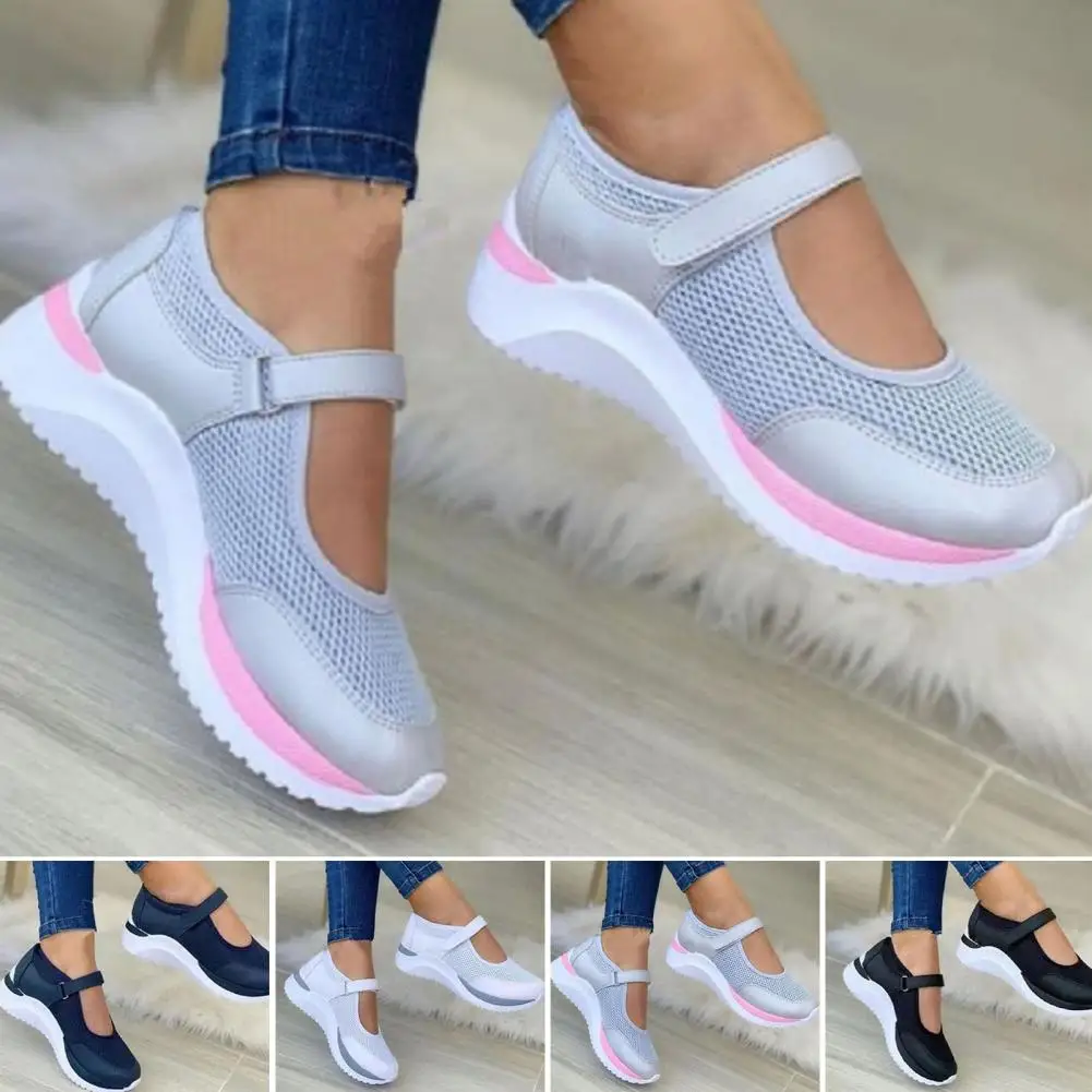 1 Pair Comfortable Women Shoes  Fastener Tape Footwear Sport Shoes  Mesh Wedge Sports Shoes