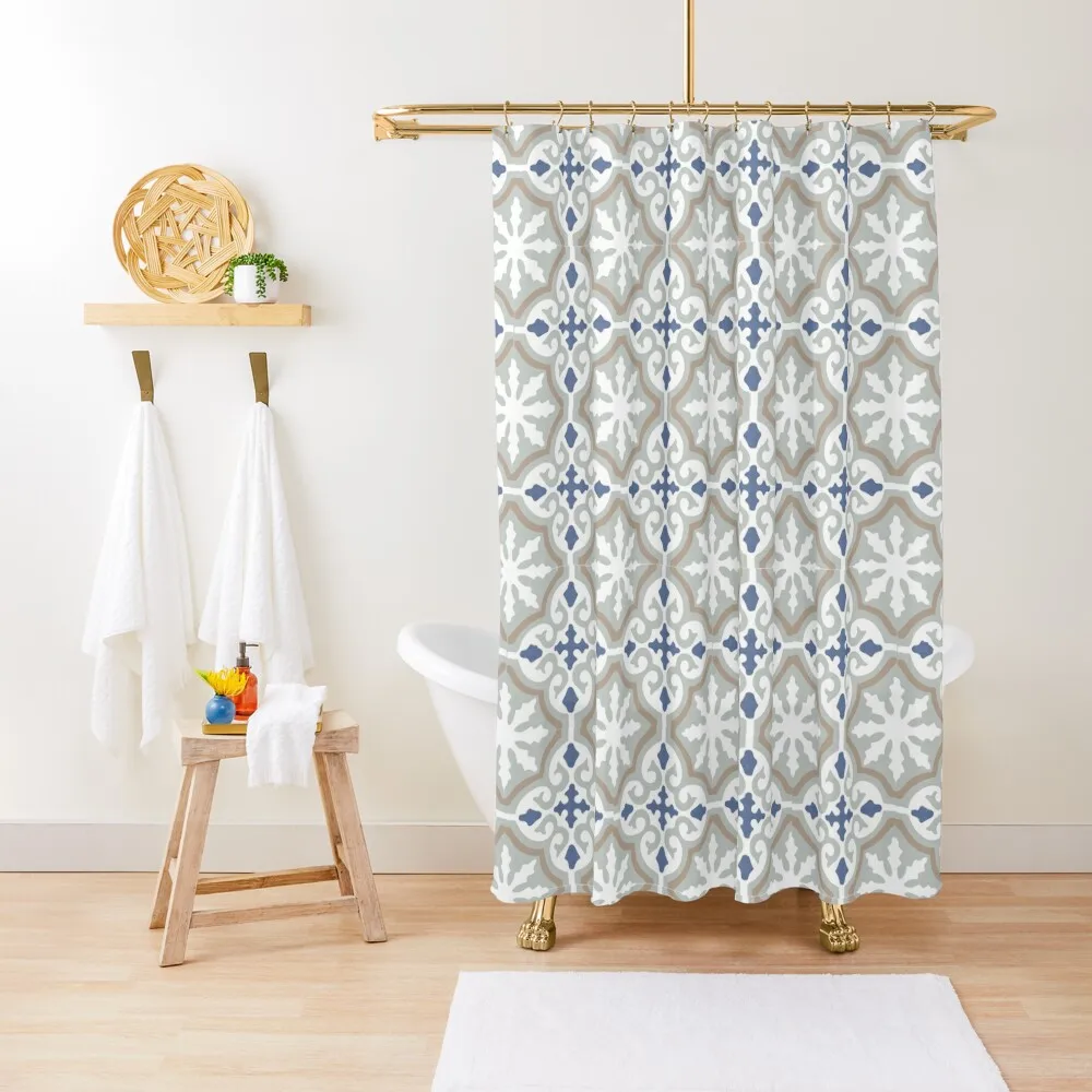 

Moroccan Zellige pattern Grey and Blue Shower Curtain Shower For Bathroom Set Shower Bathroom Curtain