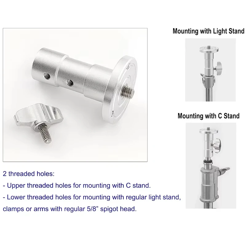 Meking Light Stand Adapter C Stand Camera Mount Light Stand Tripod Screw 1/4 "3/8" and 5/8" Fixing Nut Photo Studio Accessories