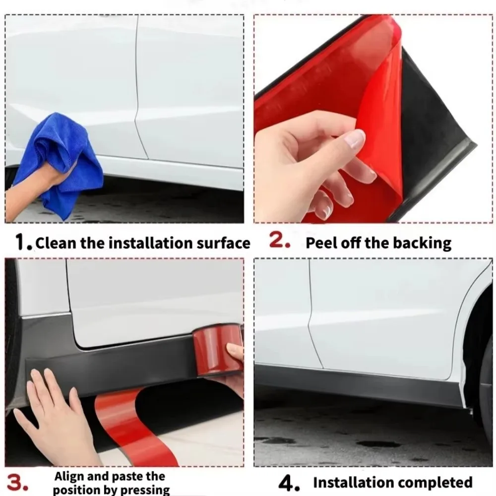 Universal Fit Rubber Side Skirts Scratch-Resistant Multifunctional Anti-Scratch Edge Guards Self-Adhesive Protective Trim