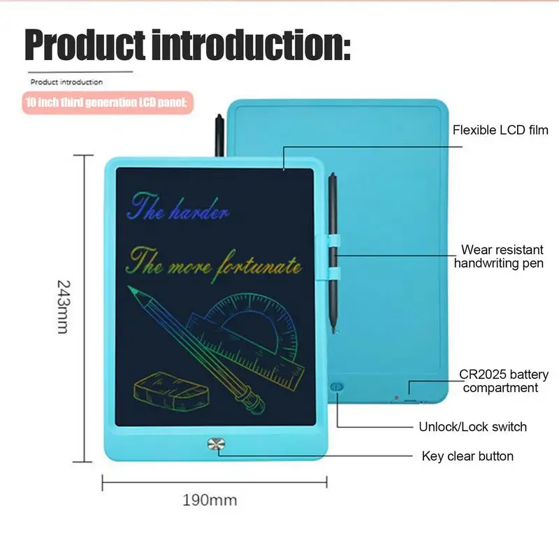 Tableta de escritura LCD de 10 pulgadas, tablero electrónico colorido, almohadilla de dibujo, juguetes de aprendizaje de actividades para niños de 3 a 8 años