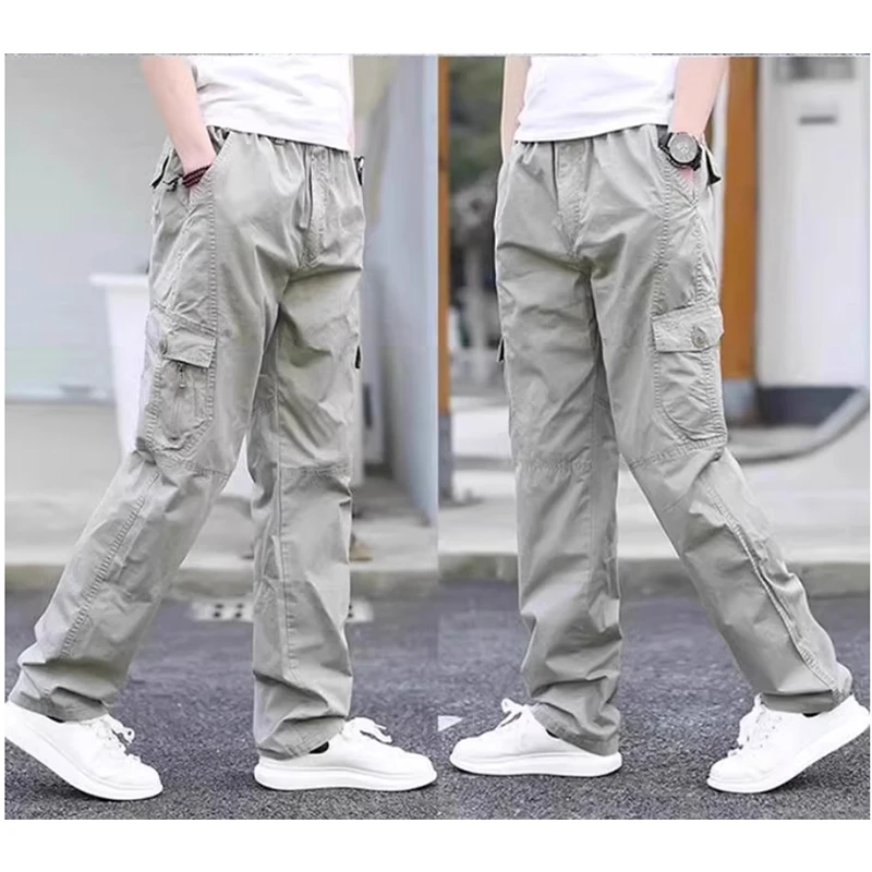 The latest multi-color zipper multi-pocket pants men's autumn and winter plus size loose straight leg cargo casual pants