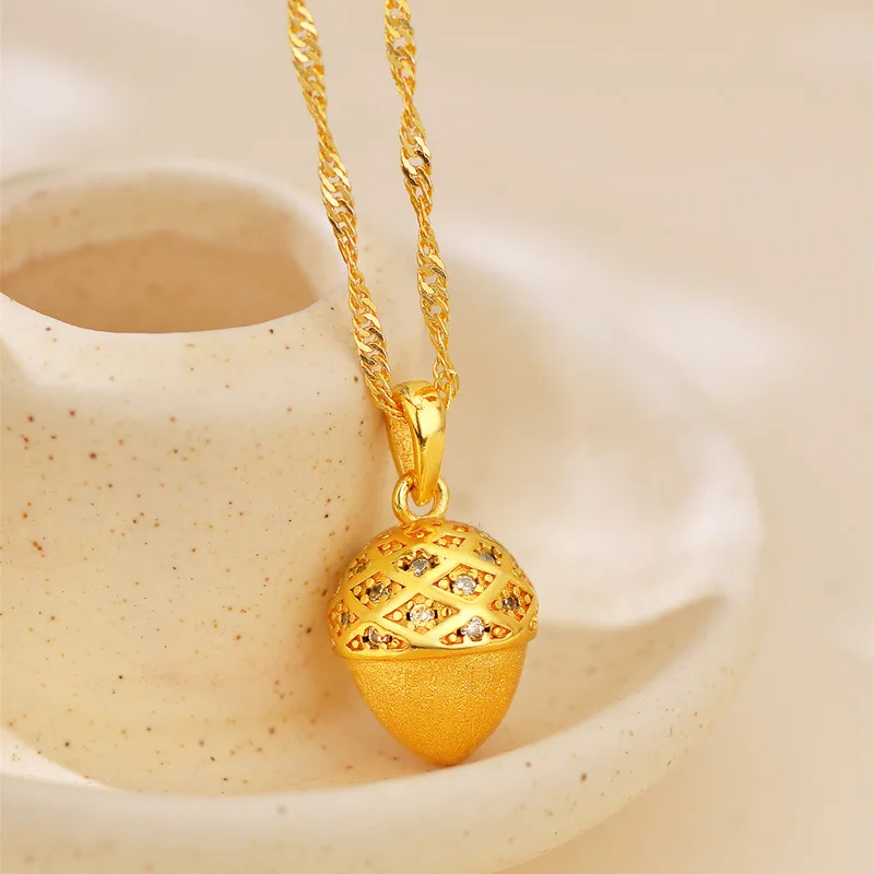 

Роскошное женское ожерелье из чистого золота 9999 пробы 24 карата с подвеской в виде сосновой шишки, цепочка на ключицы, подарок на день рождения