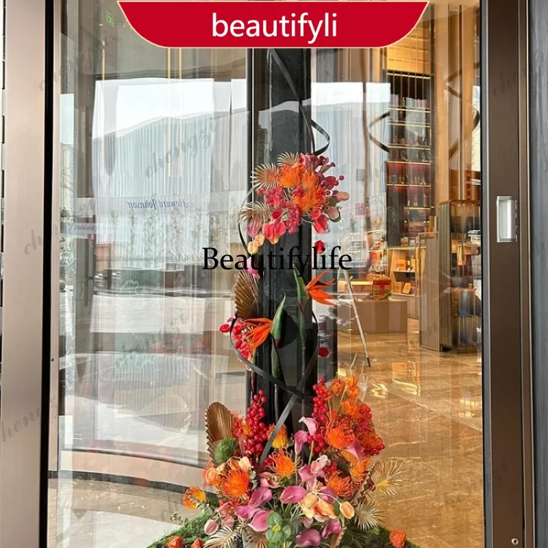 03 hotel revolving door artificial flower fake flower shopping mall lobby lobby ornament floor decoration moss ball green plant