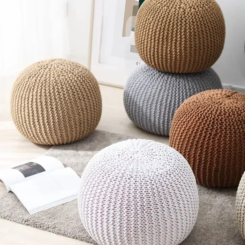 Nordic Style Round Living Room Stool Simple Hand Woven Tatami Cushion Luxury Footstool and Shoe Changing Stool