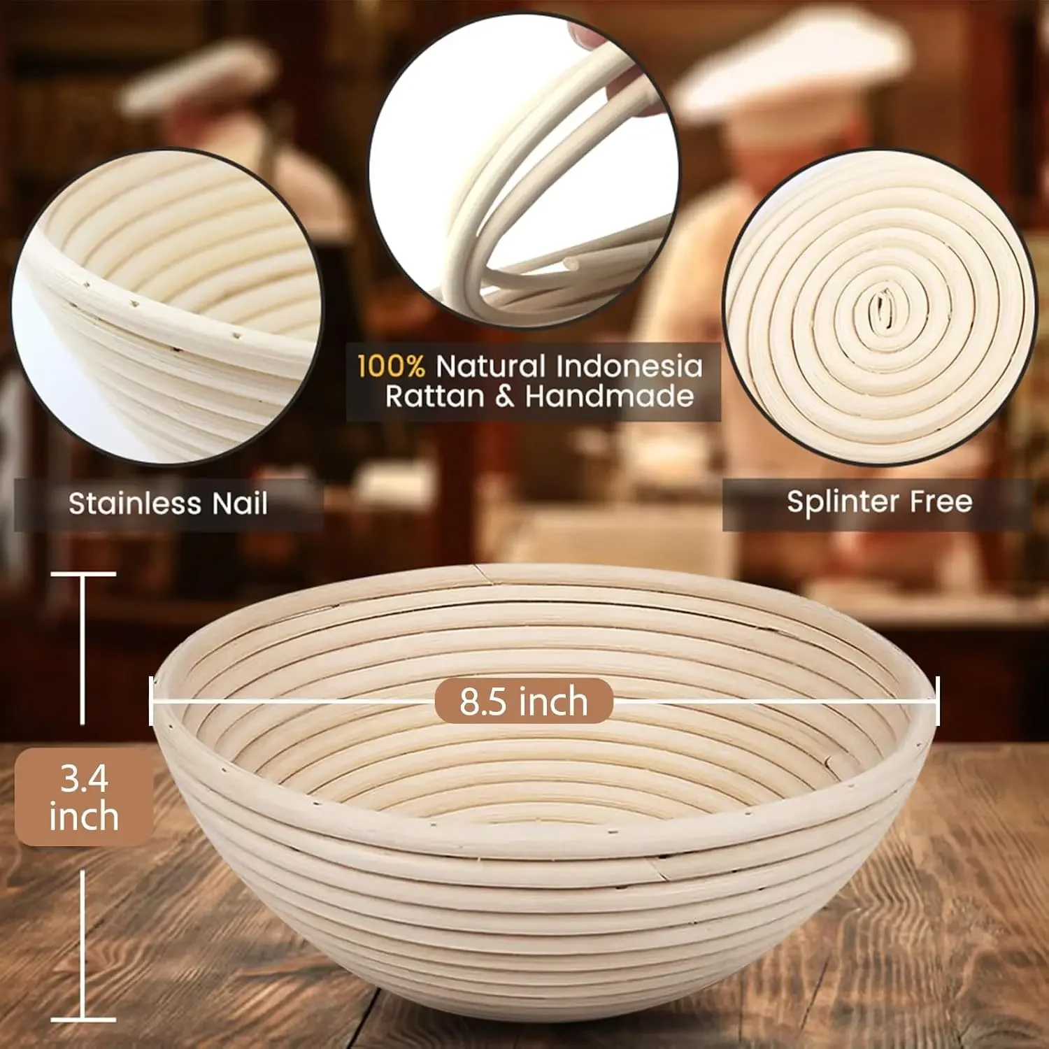 

Handwoven Bread Proofing Set - European Style Rattan Baskets with Lids, Round & Oval Natural Fiber Mold for Artisan Baking