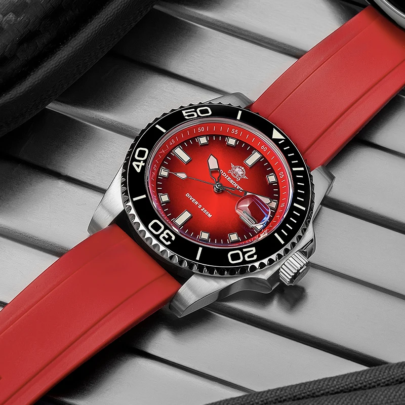 ADDIESDIVE Herren-Quarz-Taucheruhr, Kuppelglas, Keramiklünette, Armbanduhr, superleuchtend, wasserdicht, 200 m Kautschukarmband, modische Uhren