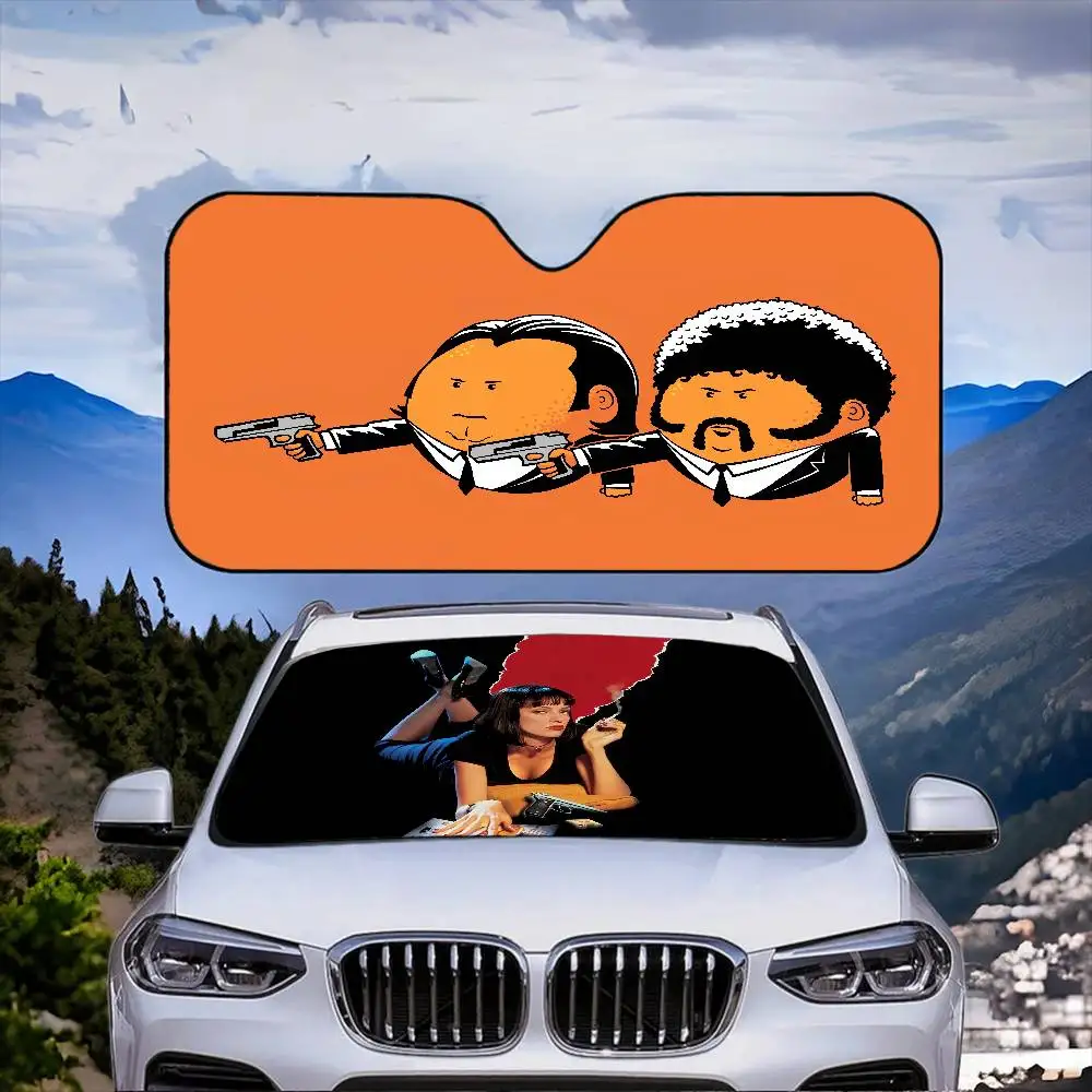 Classic Film P-Pulp Fiction Car SunShade Windshield Anti-UV Protection Front Shade Attachment Sun Visor Protective Cover