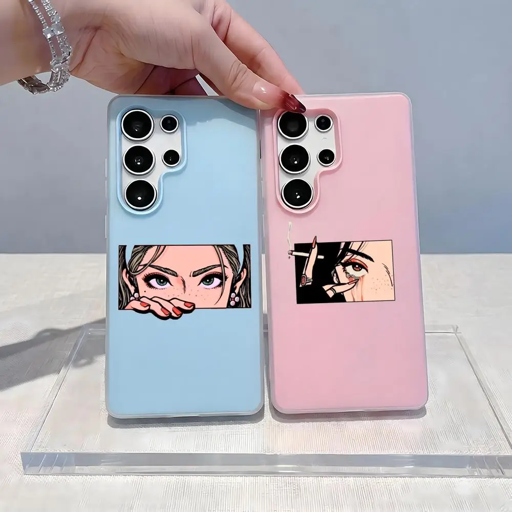 Cartoon style beautiful girl Phone Case For Samsung S26 S25 S24 S23 Ultra Clear Jelly Soft TPU Phone Case Transparent Cover
