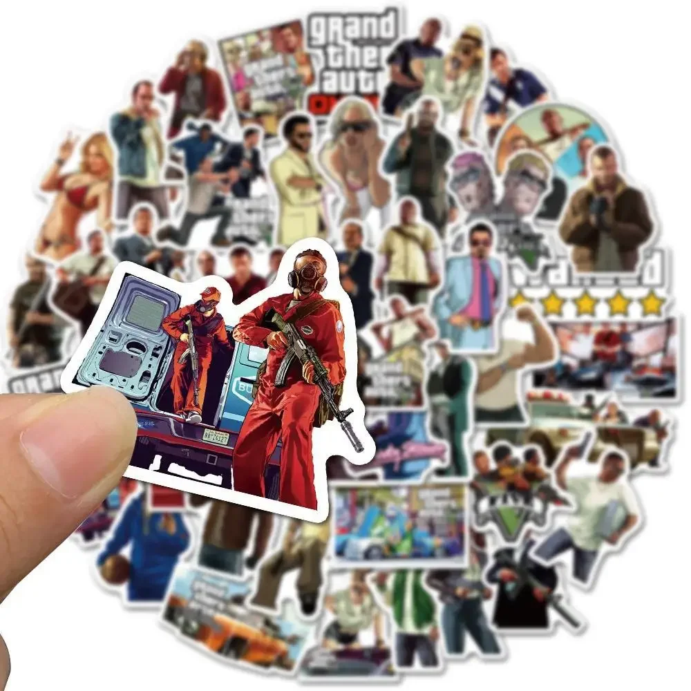 50 szt. Gra akcji Grand Theft Auto GTA naklejki Graffiti walizka na deskorolkę wodoodporne naklejki z kreskówek