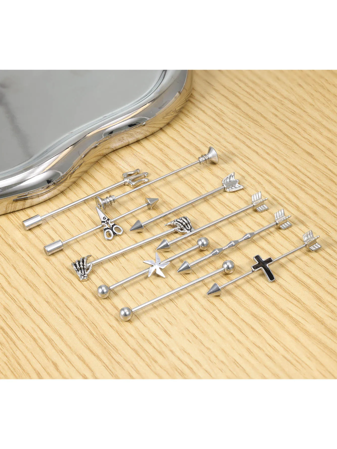 16G Skeleton Hand Industrial Barbell Surgical Steel Short Cartilage Earring Body Piercing Jewelry for Women Men Rod Length 38mm