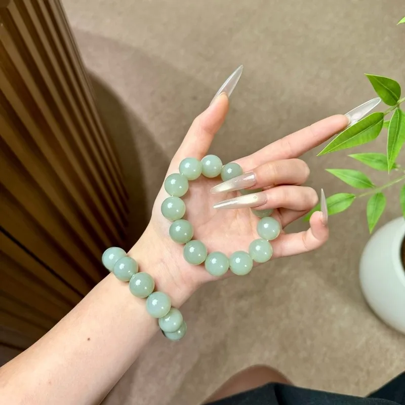 Hetian Jade Vintage Qiemou Blue Landscape Elegant Round Bead Bracelet New Ancient Style Jewelry