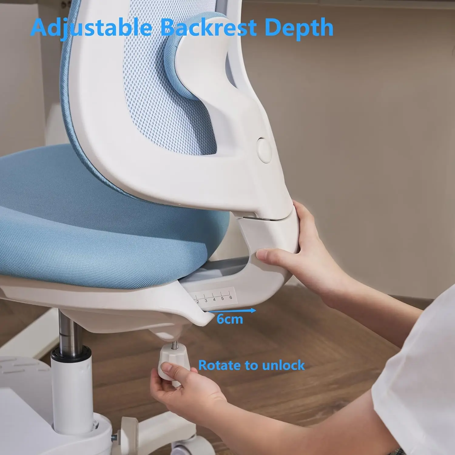 Kids Ergonomic Study Chair with Lumbar Support, Adjustable Height & Backrest, Mesh Shell in Blue