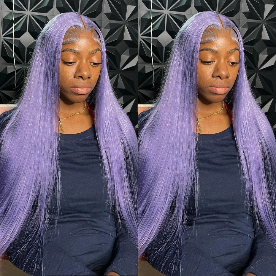 

13x6 Purple Lace Front Human Hair Wig Brazilian 613 Blonde Pink Grey Lace Frontal Wig Straight Mint Green Colored Body Wave Hair