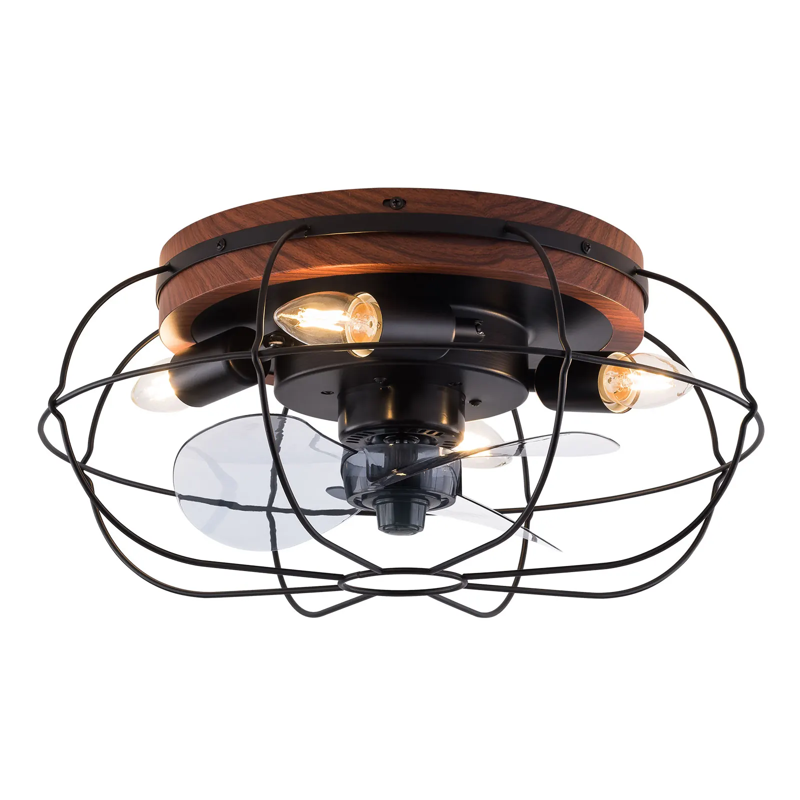 

18 Inch Black&Brown Vintage Caged Ceiling Fan Light, Remote Control,Industrial Style for Living Room,Bedroom(No Bulbs)