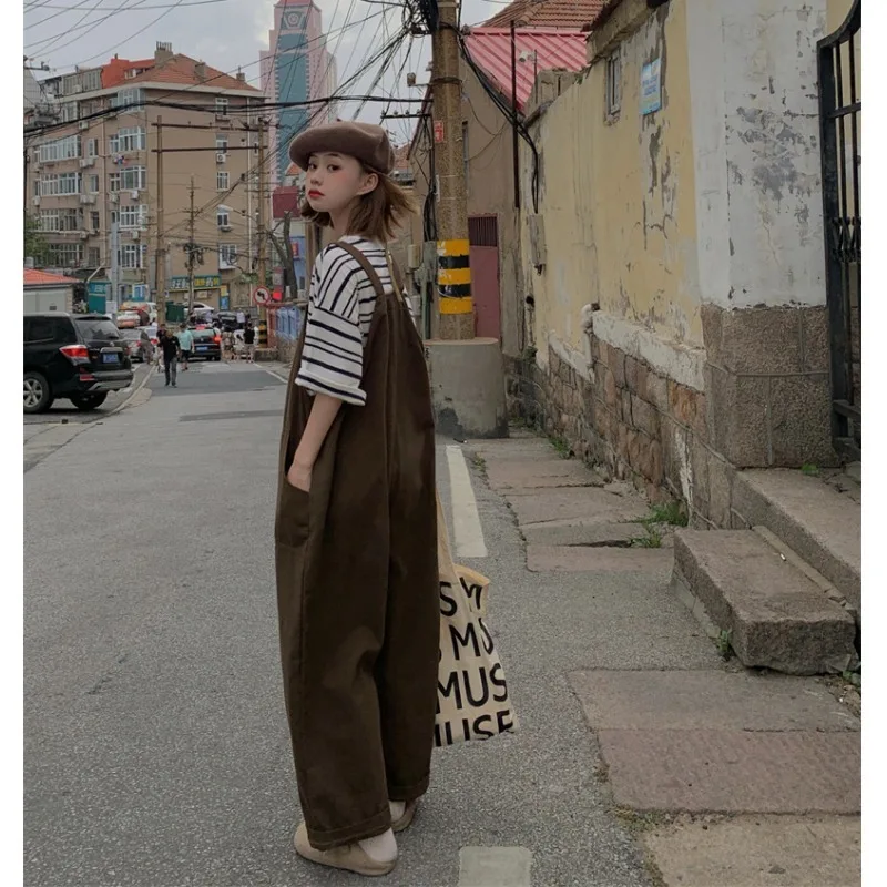 

Autumn Rompers Solid Wide Leg Playsuits Women Casual Straps Suspender Overalls Vintage Corduroy Jumpsuits Overszie 2025