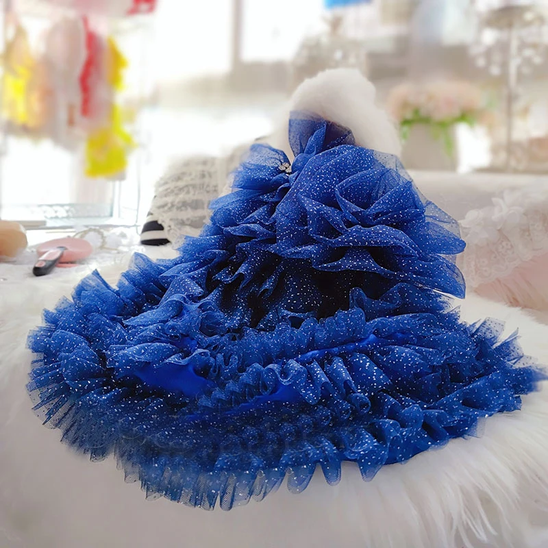 

Puppy Dog Clothes Handmade Luxury Blue Long tail Lace Wedding Dresses For Small Dog Pet Clothes Coats Costumes Poodle Chihuahua